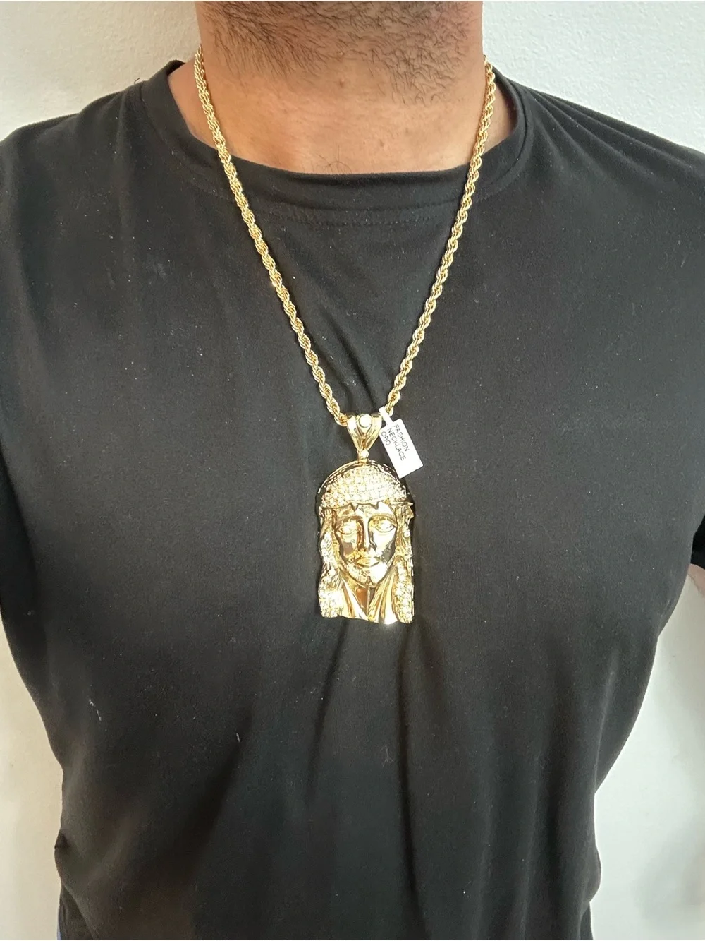 New Gold plated cz Jesus Pendant charm with new gold plated Necklace chain